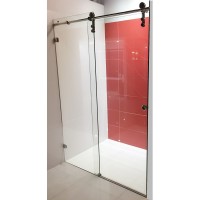 Frameless Wall to Wall Sliding Door With Chrome Fittings 2 Panels Set up